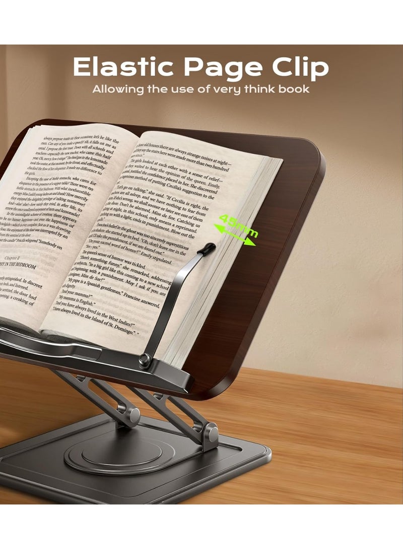 Bukela Book Stand for Reading, Adjustable Book Holder with 360°Rotating Bases, Ergonomic Cookbook Stand Recipe Book Holder with Elastic Page Clips for Magazines, Tablets, Laptops - Image 4